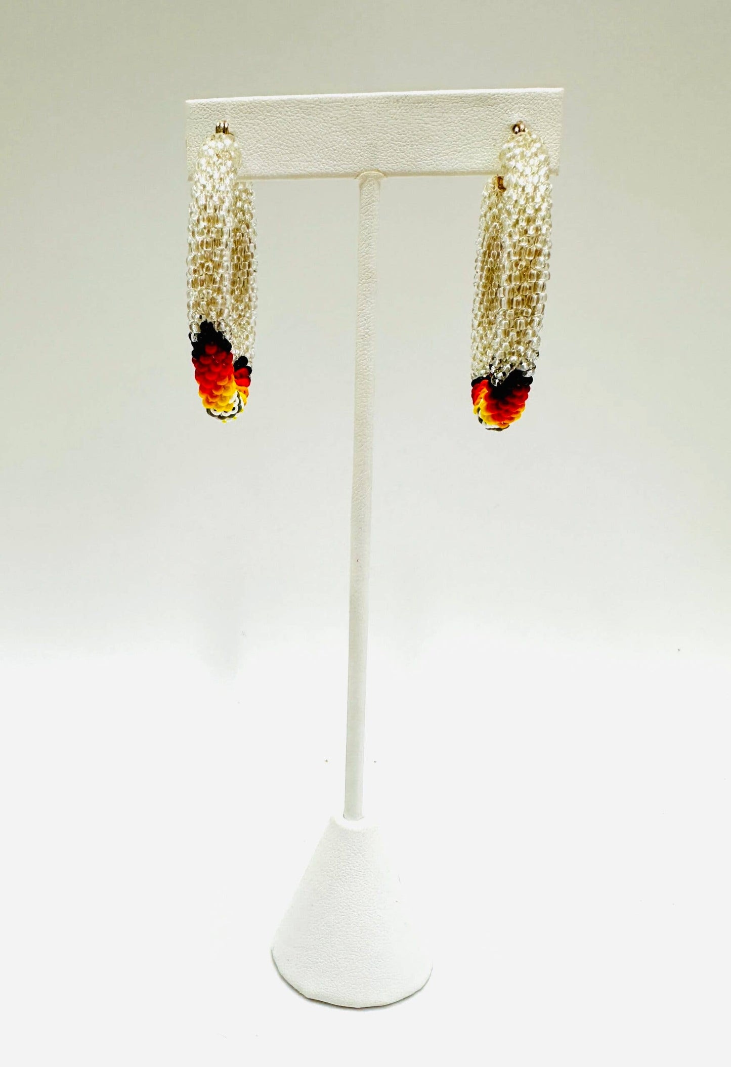 Handmade beaded 2 inch Silver color Native style earrings