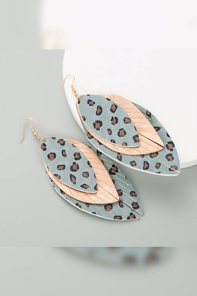 Leopard Leaf PU Leather Earrings MOQ 5PCS ZZKF444