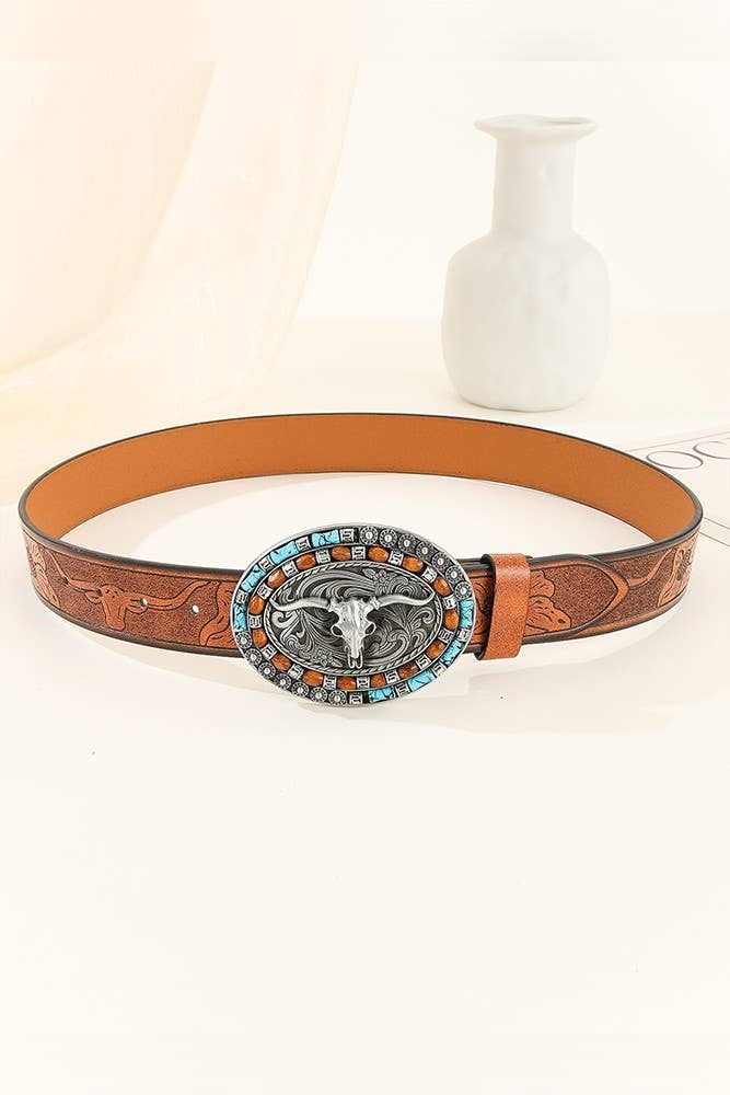 Western Bull Monogram PU Leather Belt MOQ 3pcs ZK1313