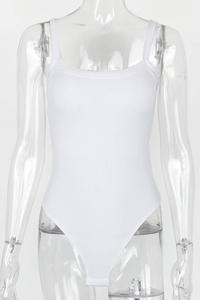 Ribbed Knitting Spaghetti Bodysuit ZZKF871