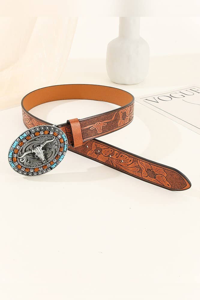 Western Bull Monogram PU Leather Belt MOQ 3pcs ZK1313