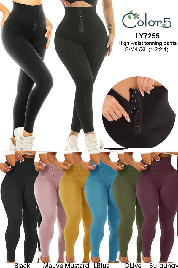 Solid color high waist body shaper toning faja yoga leggings