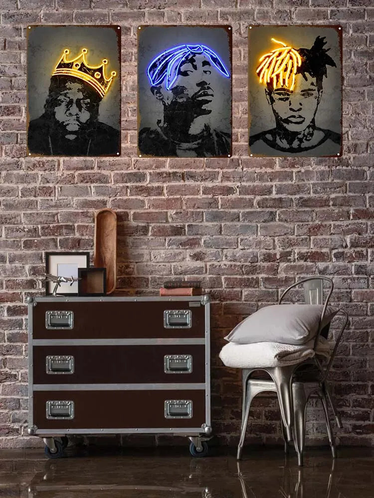 Hip Hop Rapper Metal Tin Sign Plaques Famous Rap Star Art Poster Neon Effect Music Singer Metal Prints for Home Decor