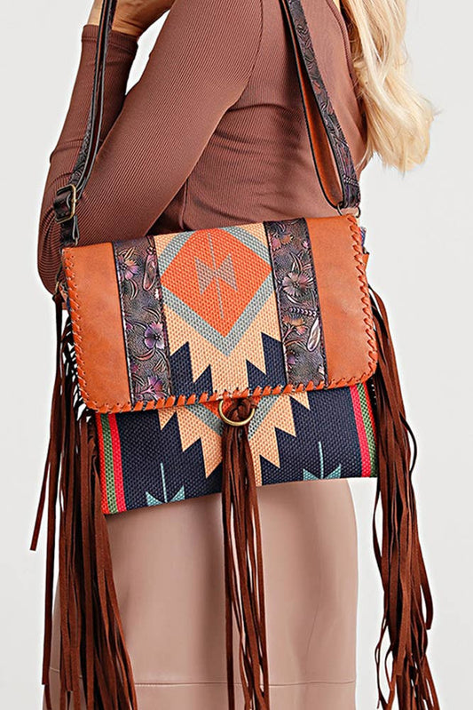 Aztec Knit Tassel Trim Tote Crossbody Western Bag MOQ 3pcs MG018