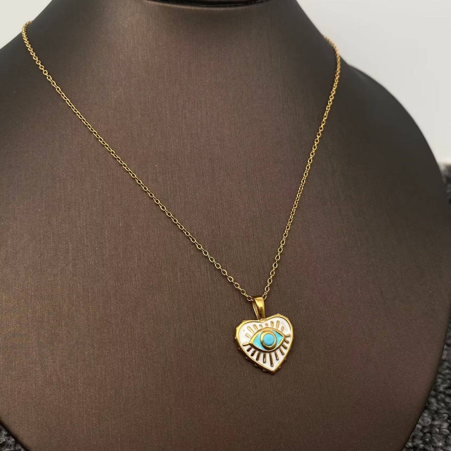 Enamel Evil Eyes Charm18K Gold Plated S.Steel Necklace - FGS