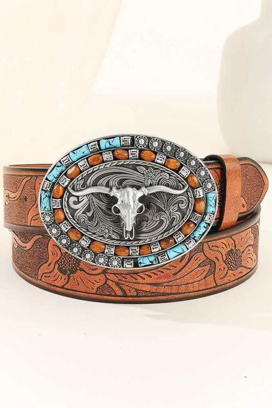 Western Bull Monogram PU Leather Belt MOQ 3pcs ZK1313