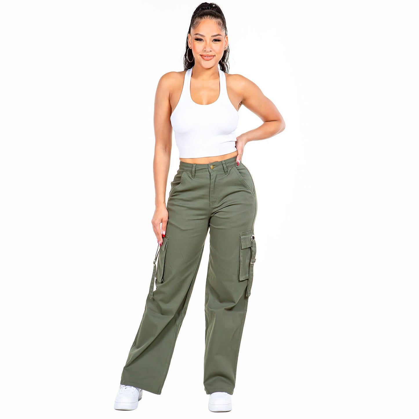 WIDE LEG CARGO POCKET PANTS-RJH20697