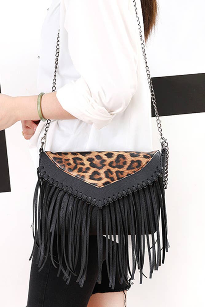 Leopard and Cow Print Tassel Envelope Western Crossbody Bag OLY021
