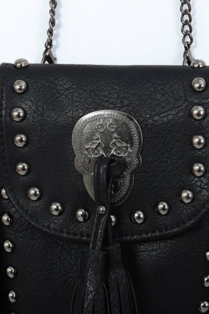 Rivet and Tassel Crossbody Messenger Bag deadly auntie bag
