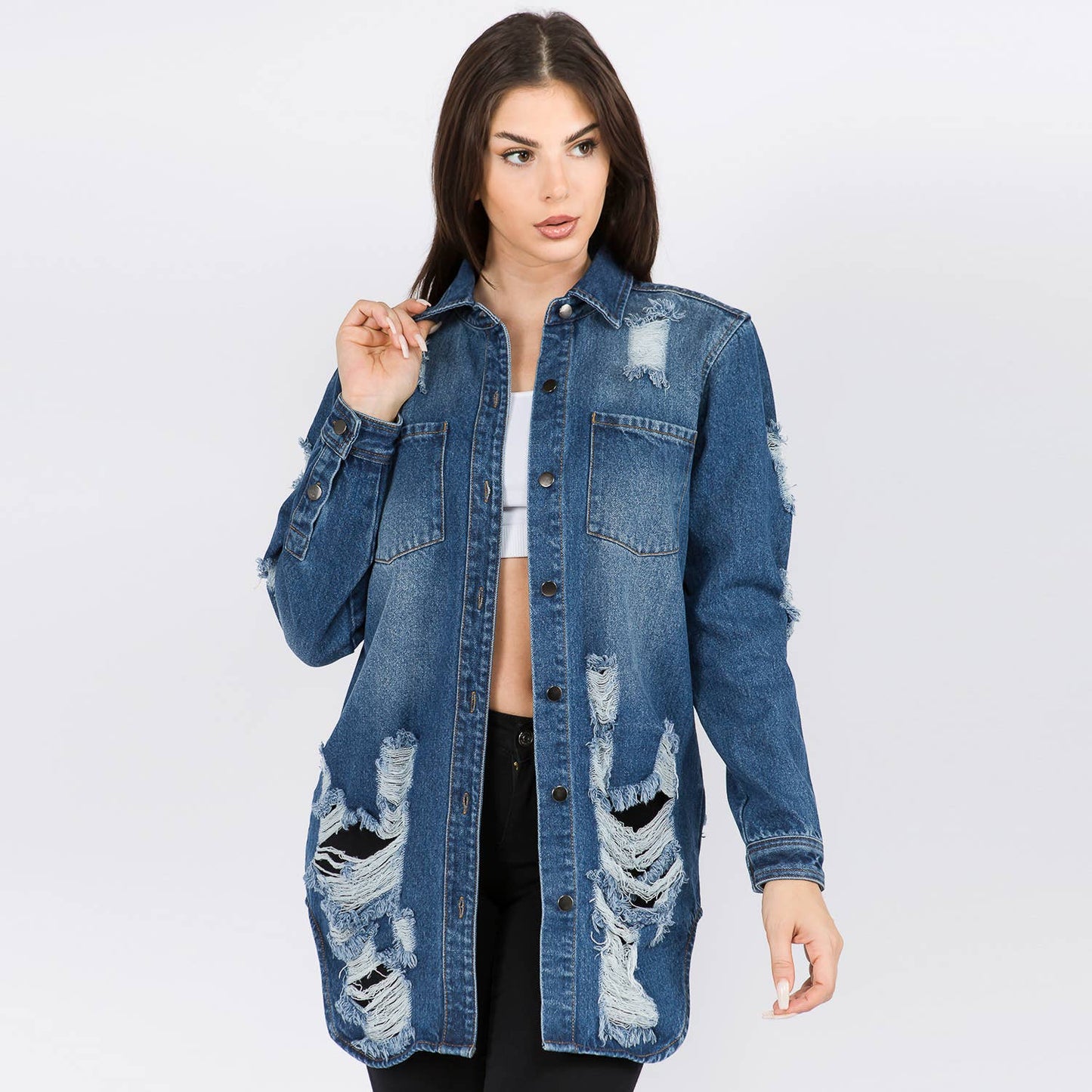LONG LENGTH DENIM SHIRTS JACKET-RJK3712SI