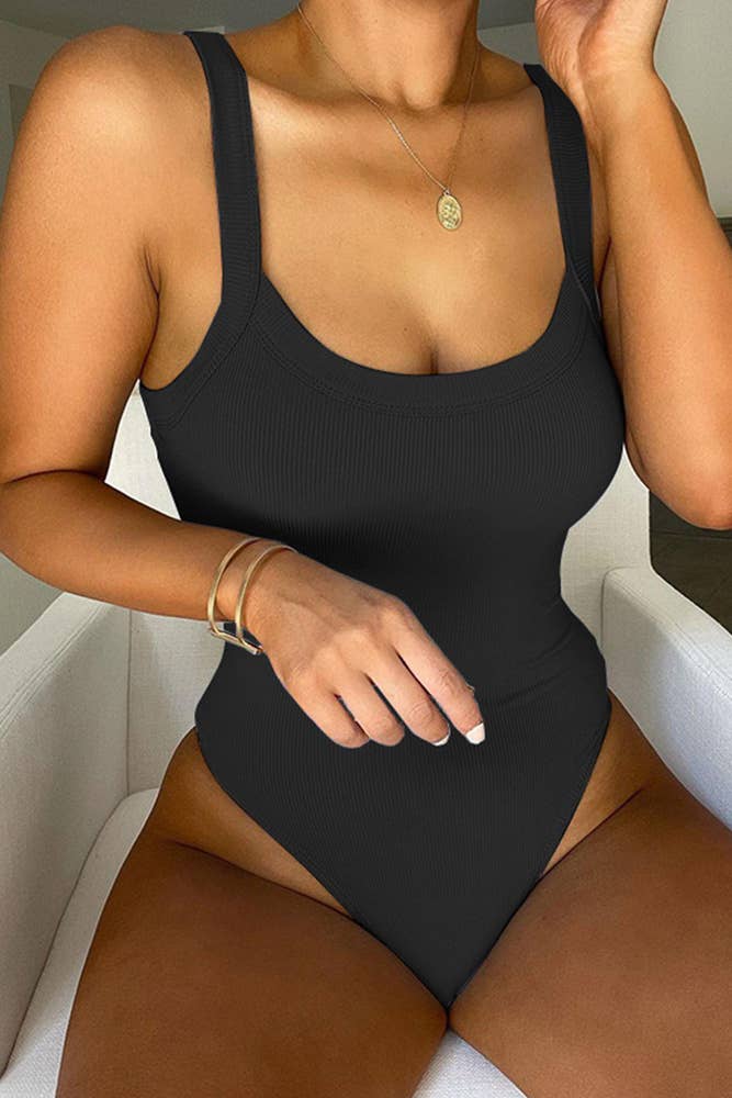 Ribbed Knitting Spaghetti Bodysuit ZZKF871