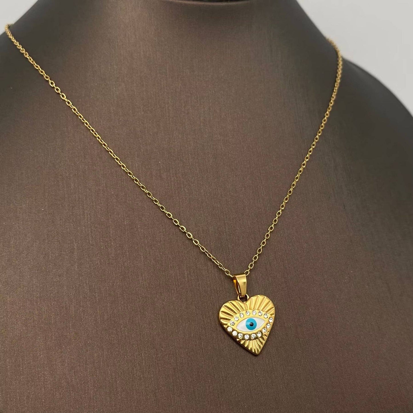 Enamel Evil Eyes Charm18K Gold Plated S.Steel Necklace - FGS