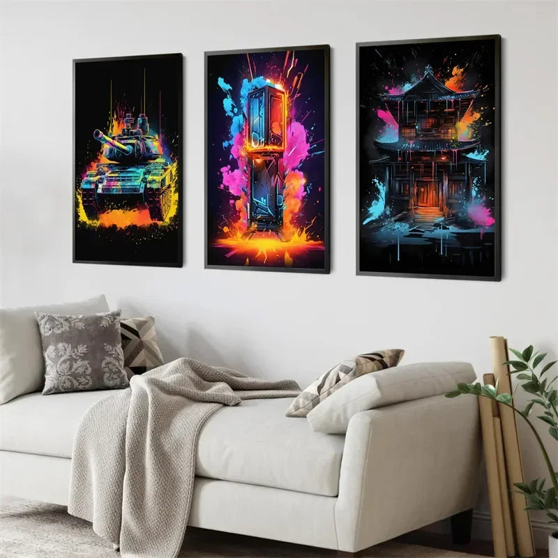 Pop Neon Video Game Character Poster Canvas Print Wall Art Decor