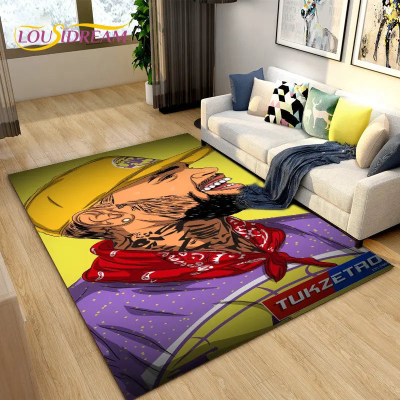 Hip Hop Art Rapper Legend Star Area Rug Large,Carpet Rug for Living Room Bedroom Sofa Doormat Decoration,Kids Non-slip Floor Mat