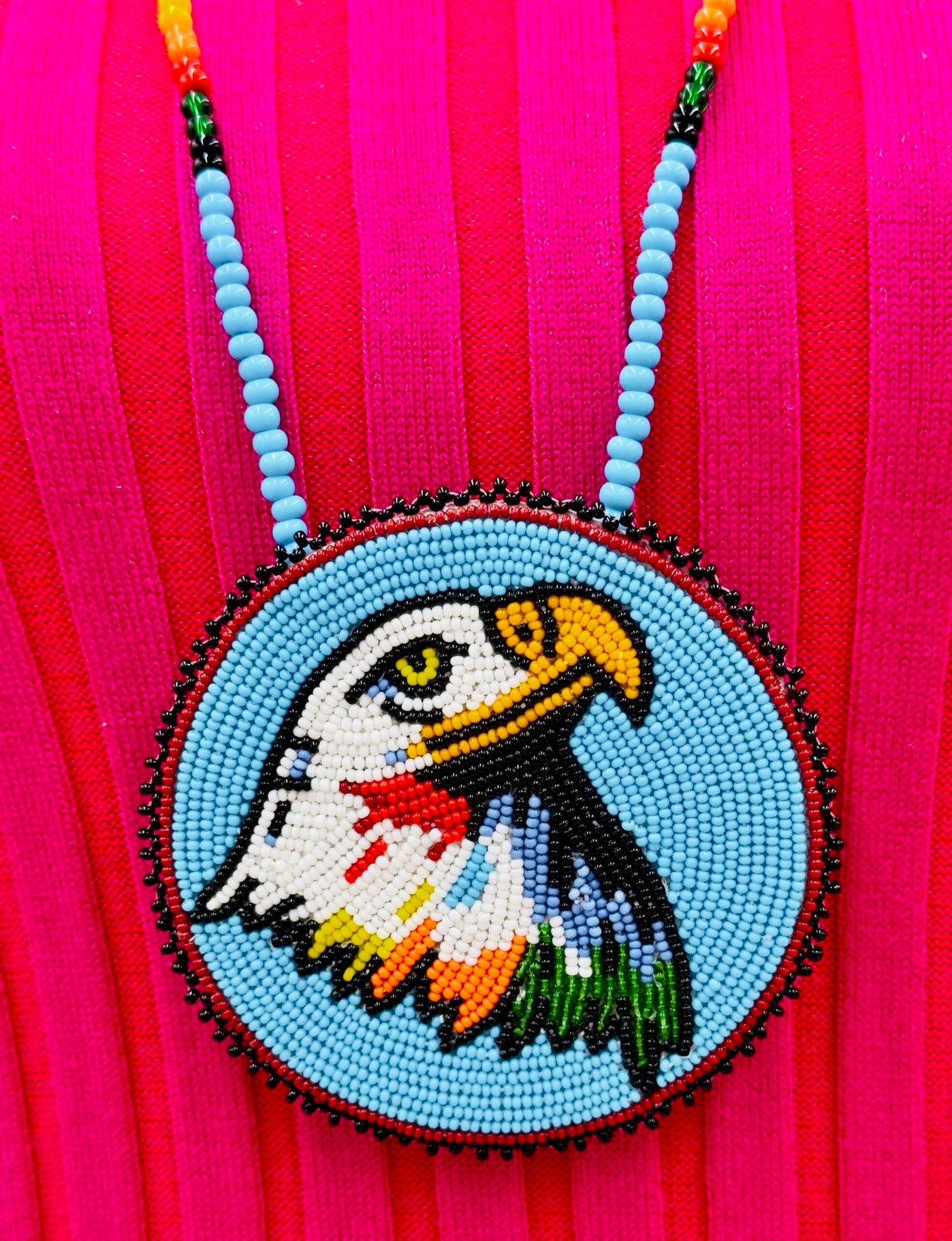 Handmade beaded Cyan Blue Eagle necklace earrings set