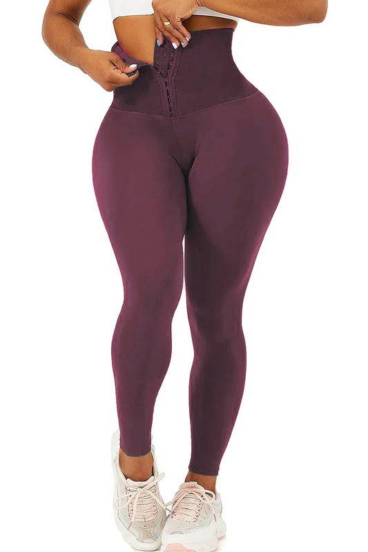 Solid color high waist body shaper toning faja yoga leggings