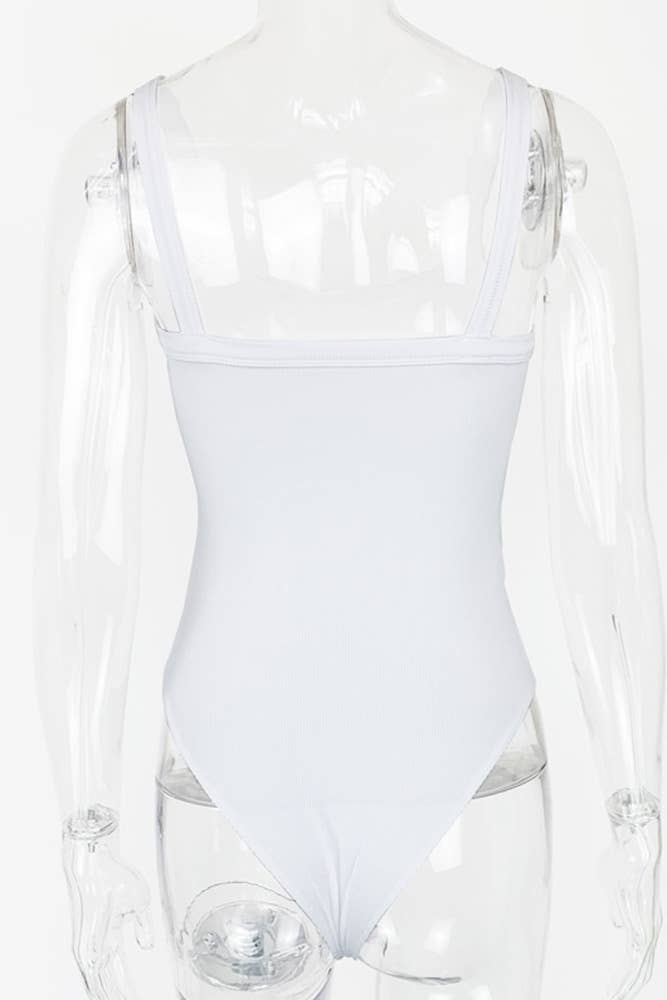 Ribbed Knitting Spaghetti Bodysuit ZZKF871