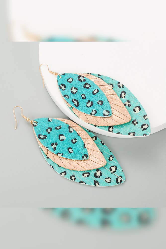Leopard Leaf PU Leather Earrings MOQ 5PCS ZZKF444