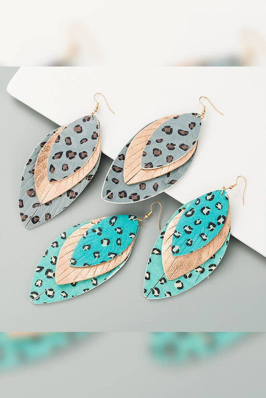 Leopard Leaf PU Leather Earrings MOQ 5PCS ZZKF444