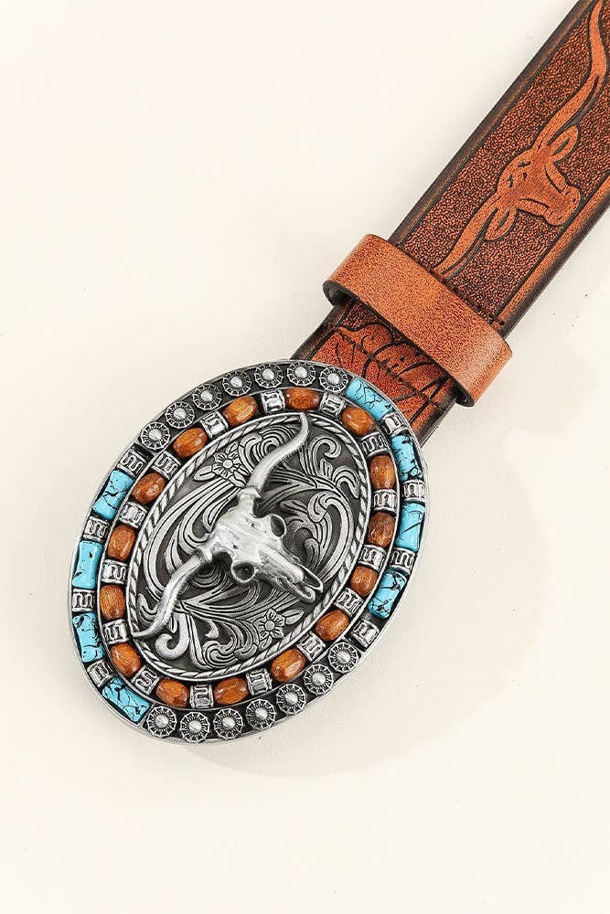 Western Bull Monogram PU Leather Belt MOQ 3pcs ZK1313