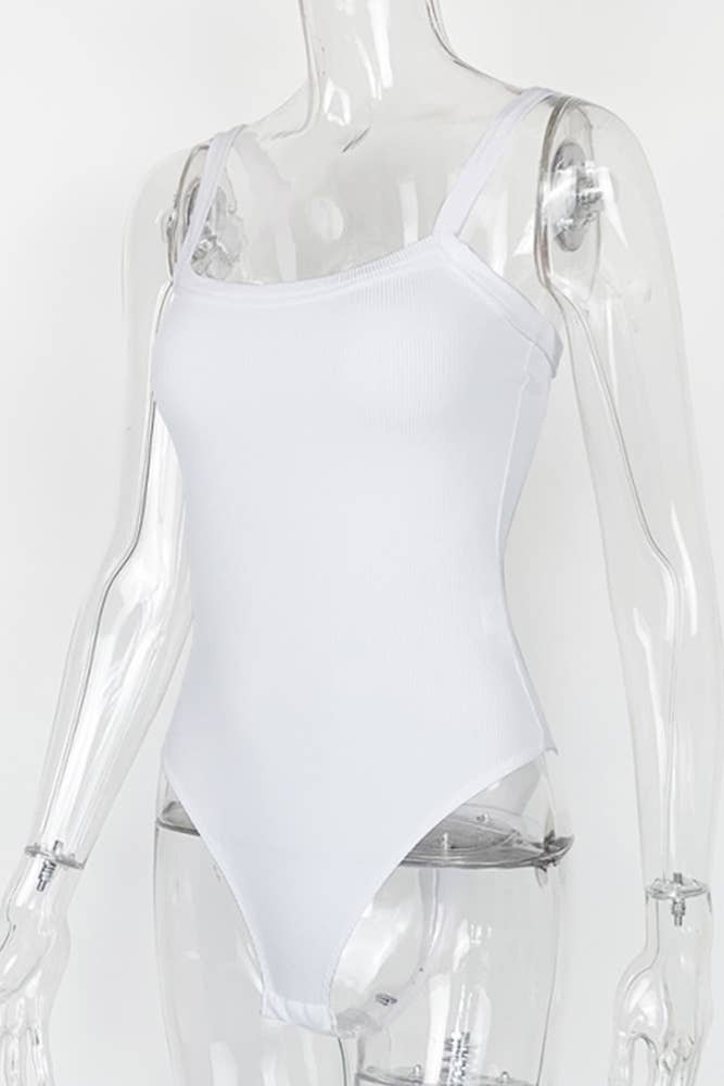 Ribbed Knitting Spaghetti Bodysuit ZZKF871